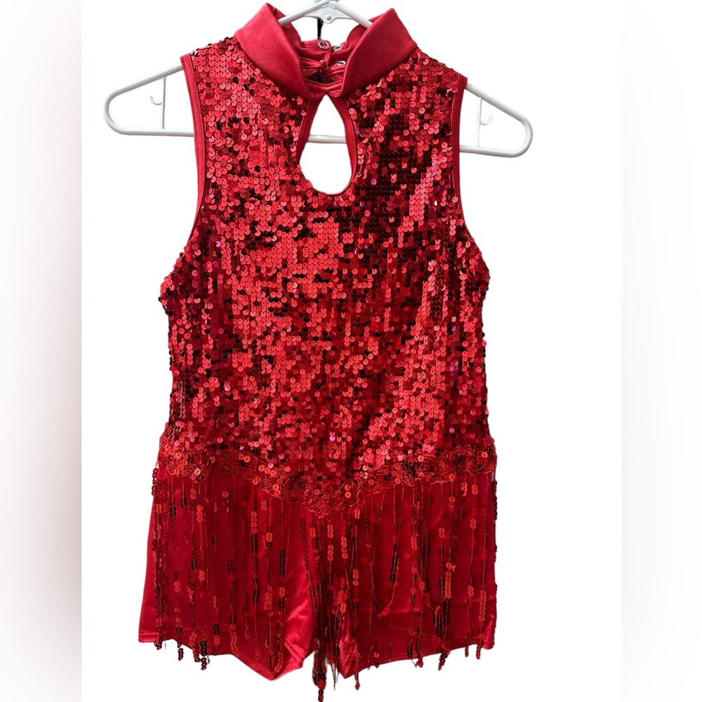 Weissman Red Sequin Fringe Dance Costume